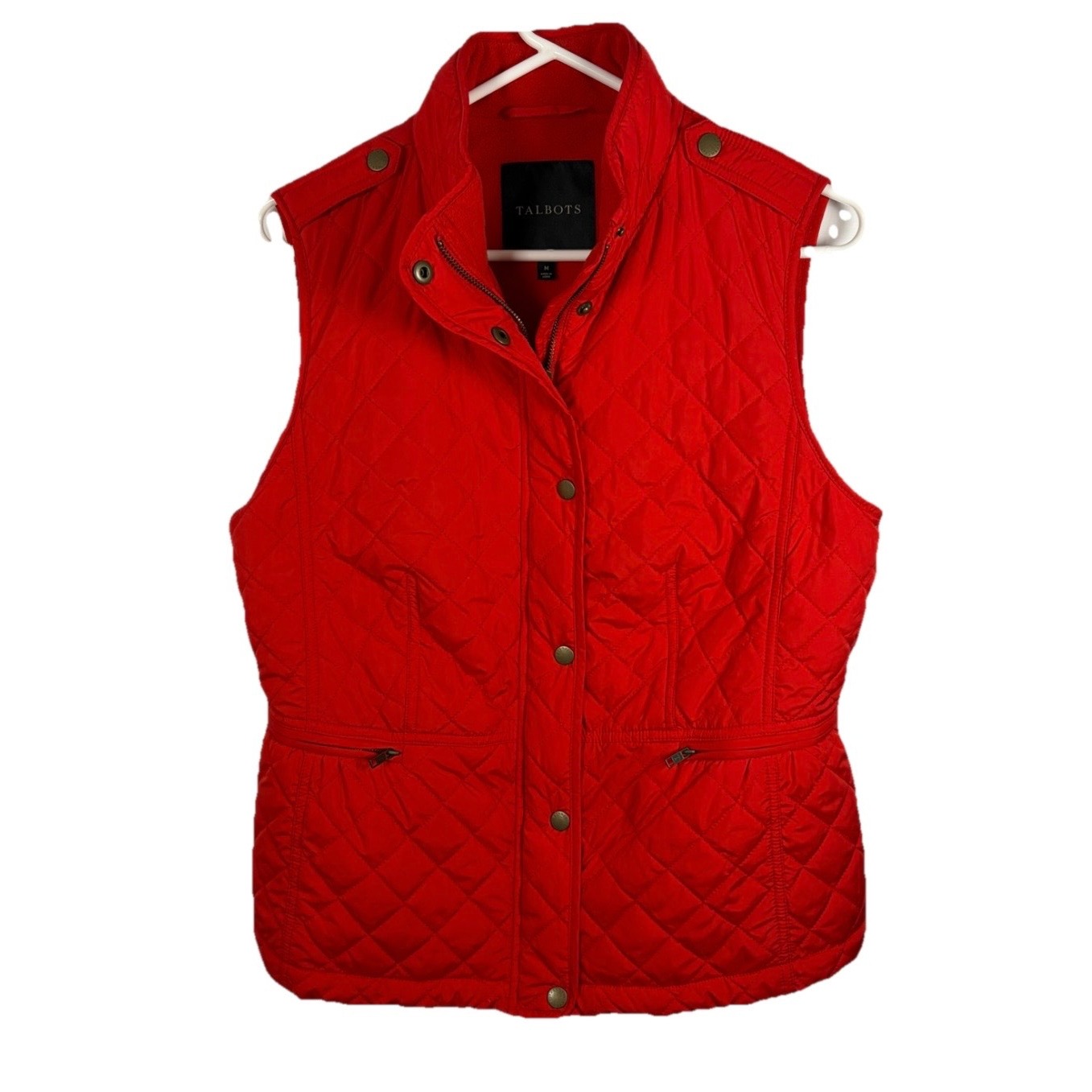 Talbots Red Quilted Puffer Vest Fleece Lined Sz M Preppy Hiking Equestrian